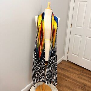 Dor Dor Colorful Artsy Long Cardigan Rainbow Zebra Vest Sz 2X